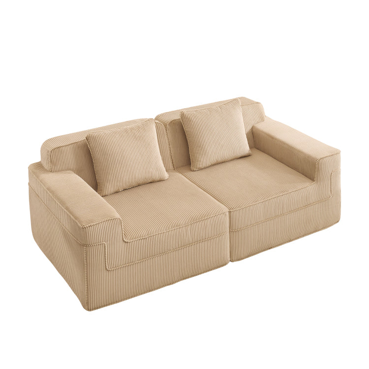 Modular 2 Seat Loveseat Boneless Sofa, Cloud Sectional Couch With Deep Seat, Modern Modular 2 Seat Sofa Couch With Throw Pillows Corduroy Fabric Camel
