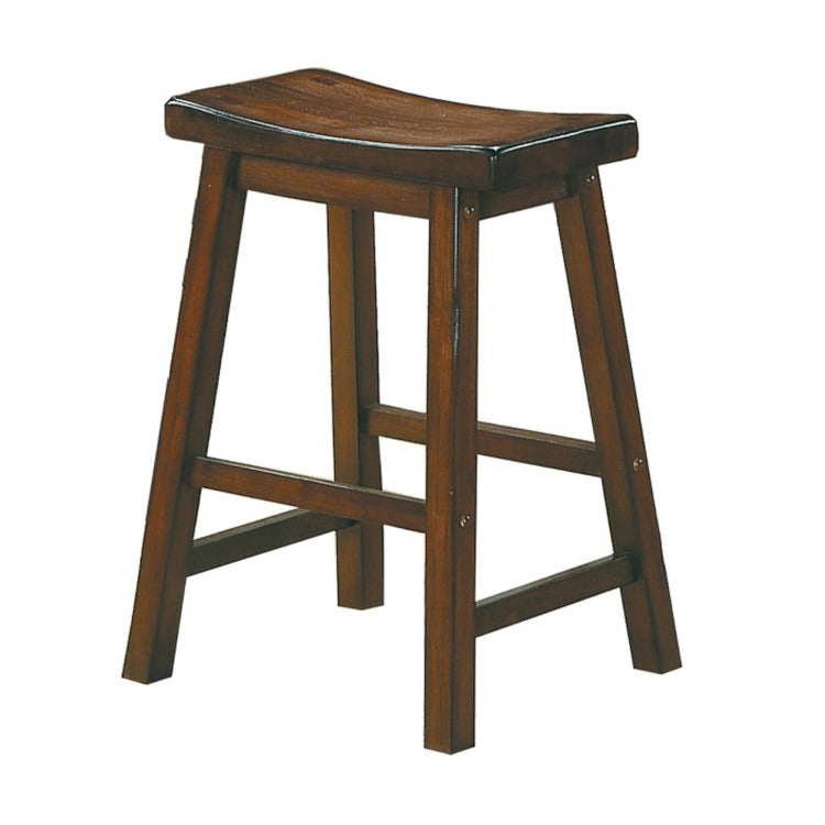 24" Counter Height Stool With Saddle Seat, Distressed Cherry Brown, Set Of 2