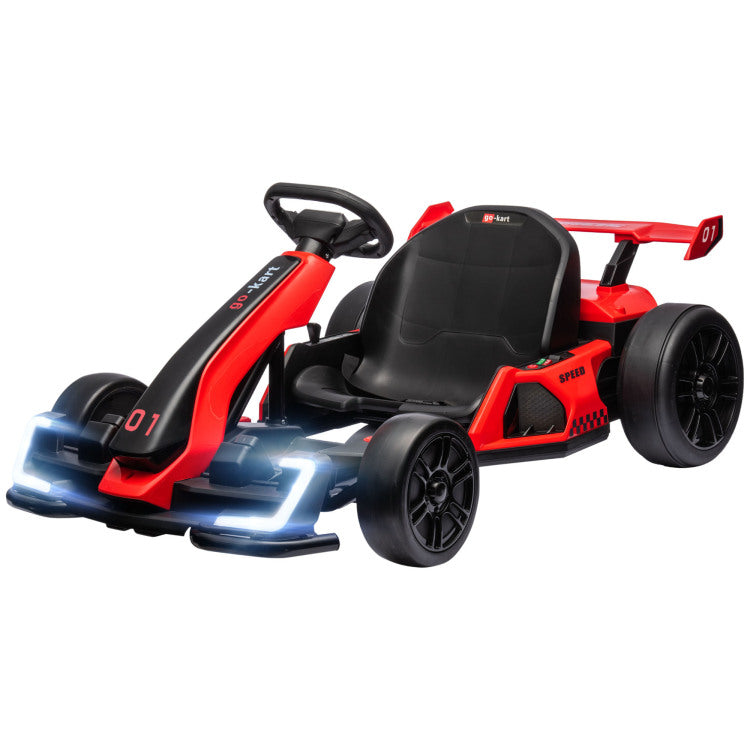 Aosom 24V 7.5 Mph Electric Go Kart With Adjustable Seat, Drifting Car Battery Powered Ride On Toy Outdoor With Slow Start, Button Start, Music, Honking Horn, Lights, For 6 12 Years Old, Red