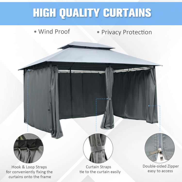 Outsunny 10' X 13' Patio Gazebo, Outdoor Gazebo Canopy Shelter With Curtains, Vented Roof, Steel Frame For Garden, Lawn, Backyard And Deck, Sage Gray