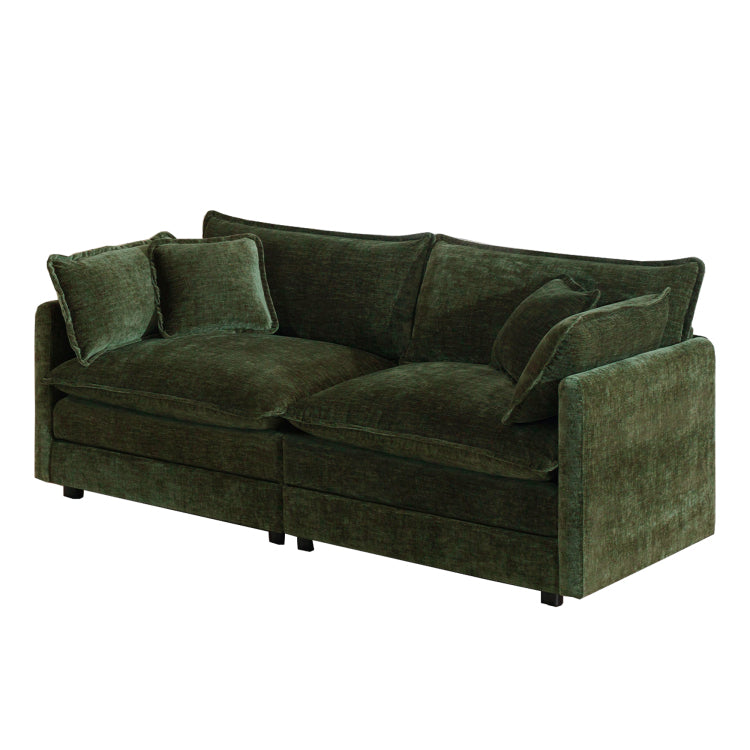 Modern Fabric Loveseat Sofa Couch For Living Room, Upholstered Large Size Deep Seat 2 Seat Sofa With 4 Pillows ,Green Chenille