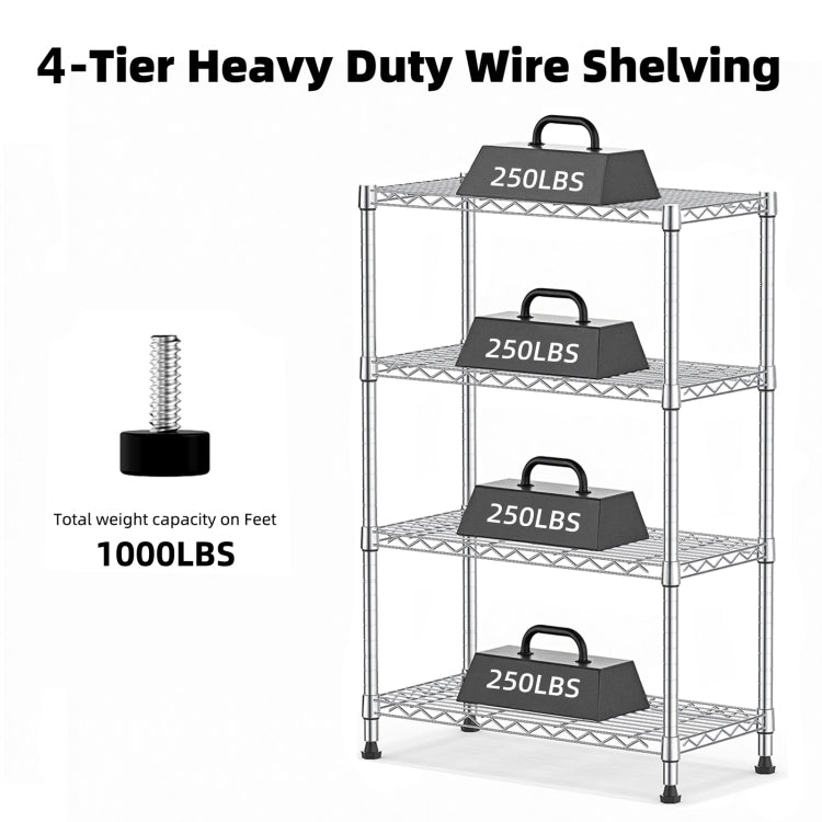 1000 Lbs Storage Shelving Steel Heavy Duty 4 Tier Utility Shelving Unit Steel Organizer Wire Rack For Home,Kitchen,Office,Chrome 13.7" D X 29.5" W X 47.2" H