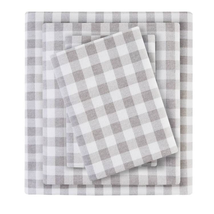 4 Pcs King Printed Sheet Set Gray Herringbone Check