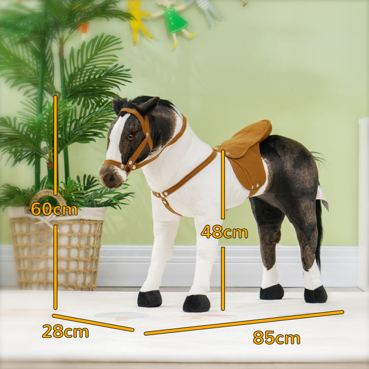 Qaba Ride On Horse For Toddlers 3 8 Years Old, Riding Horse With Neighing Sound, Stuffed Animal Horse Toy For Kids With Padding, Brown