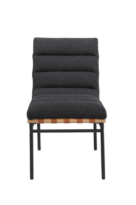 Liana Black Boucle Fabric Set Of 2 Dining Chair With Black Iron Legs