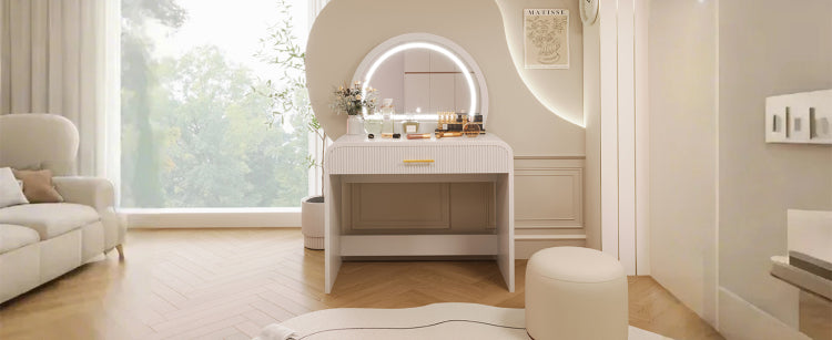 39" Makeup Vanity Table With Mirror Touch Screen Lighted Mirror, Dressing Table With Drawer For Bedroom, White