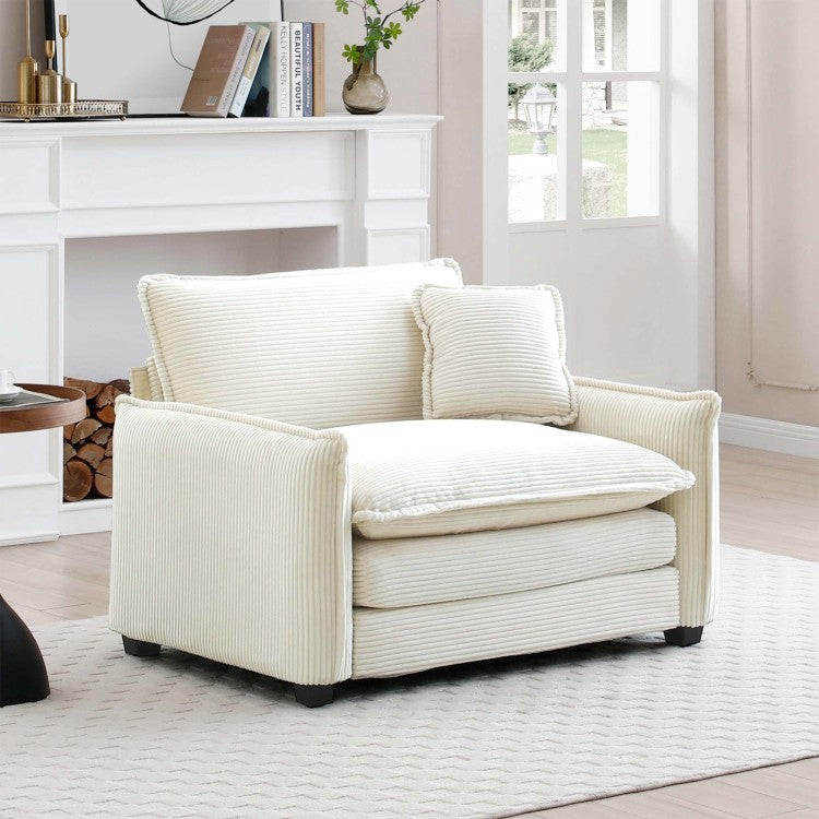 Comfortable Single Deep Seat Sofa With One Pillow, Suitable For Living Room And Bedroom, Club Multiple Occasions,Beige Corduroy