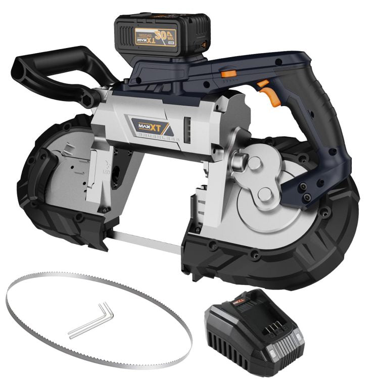 5 Inch Cordless Bandsaw, Maxxt 20V Brushless Power Band Saw, 4Ah Battery, 6 Speeds Adjustable, Not Hot Sparks When Cutting Metal, Portable Band Saw For Deep Cut