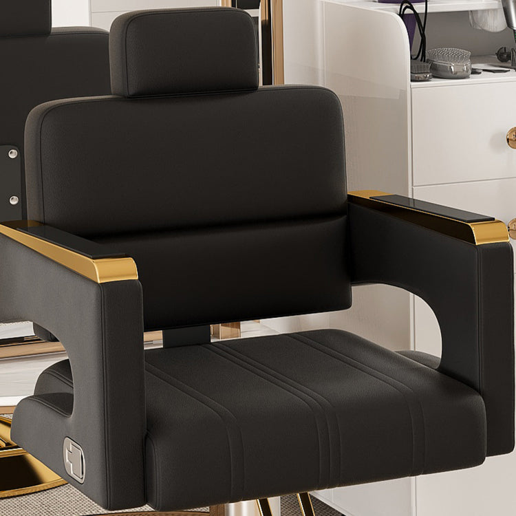 Professional Hydraulic Barber Chair 360 Swivel With Adjustable Height, Stainless Steel Armrests & Reclining Backrest For Salon & Barber Shop Black Gold Single Pack