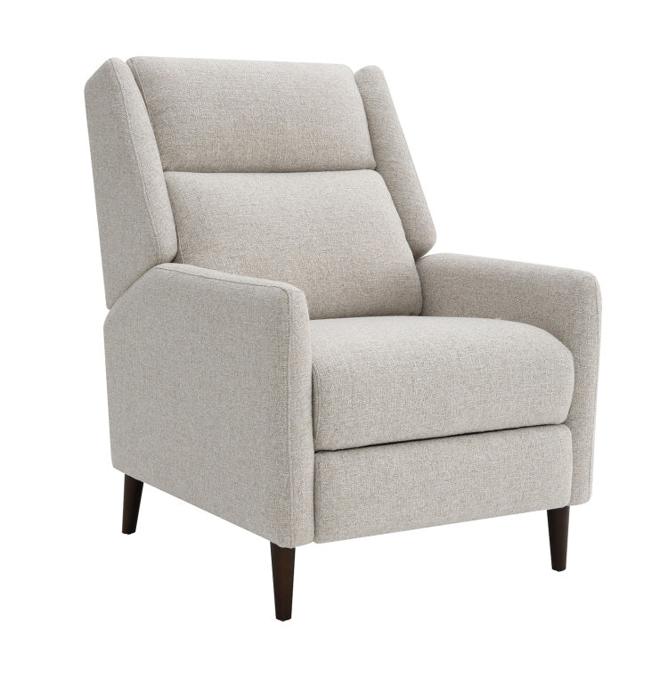 Mid Century Modern Pushback Manual Recliner Tapered Legs Linen Textured Fabric High Back Subtle Channel Detail Beige Finish Primary Living Room