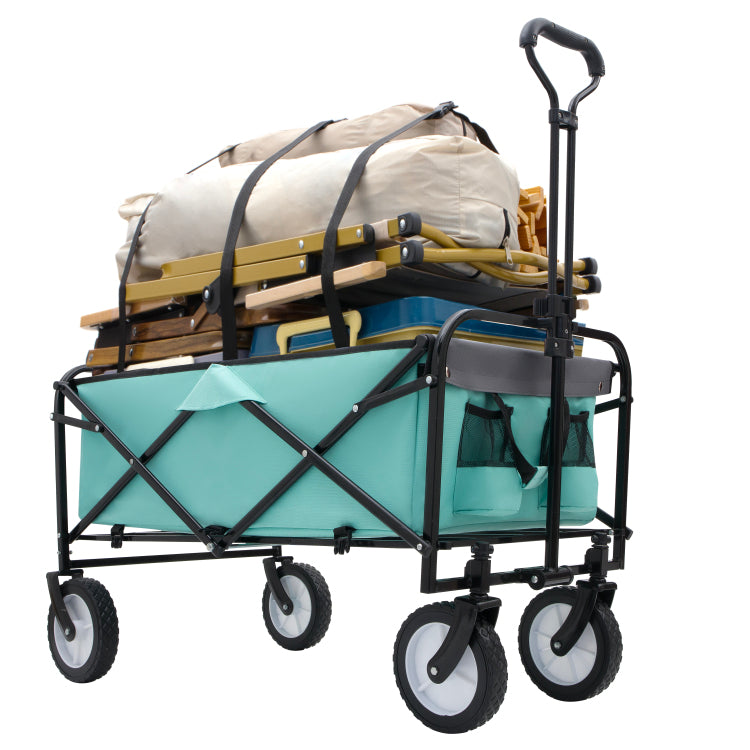 Collapsible Foldable Wagon Cart With Strapping System Beach Wagon Utility Cart Utility Wagon Grocery Cart For For Camping Shopping Sports Gardeing Fishing Supports 360Lbs All Terrain Wheels Green