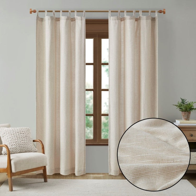 Faux Linen Tab Top Fleece Lined Curtain Panel Only 1 Pc Panel