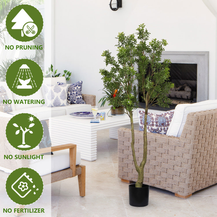 5.2Ft Artificial Tree Tall Lush Evergreen Faux Plant With Vibrant Green Foliage And Natural Look Trunk Perfect Decorative Potted Tree For Indoor Home Office Living Room Or Entryway 1Pc Set