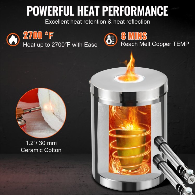 Propane Melting Furnace Kit, 12Kg Large Capacity Foundry Home Kilns,Stainless Steel Smelter, Blacksmithing Forge With Crucible An Tongs Kiln, For Metal Scrap Recycle, Gold Copper Silver Casting