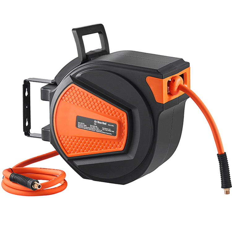 Retractable Air Hose Reel, 3 8 In X 50 Ft Hybrid Air Hose Max 300Psi, Air Compressor Hose Reel With 5 Ft Lead In, Ceiling Wall Mount Enclosed Air Reel, 180 Swivel Mount