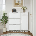 White Color Shoe Cabinet With 4 Doors 1 Drawers,Large Space For Storage