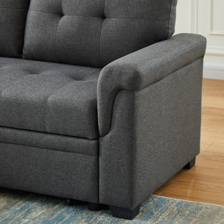 Sierra 84" Dark Gray Linen Reversible Sleeper Sectional Sofa With Storage Chaise