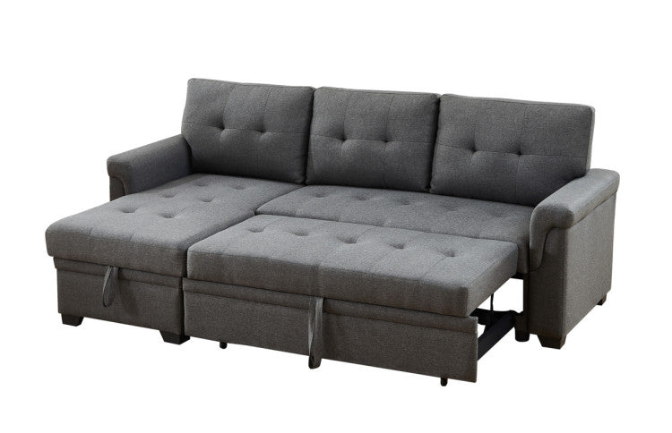 Destiny 84" Dark Gray Linen Reversible Sleeper Sectional Sofa With Storage Chaise