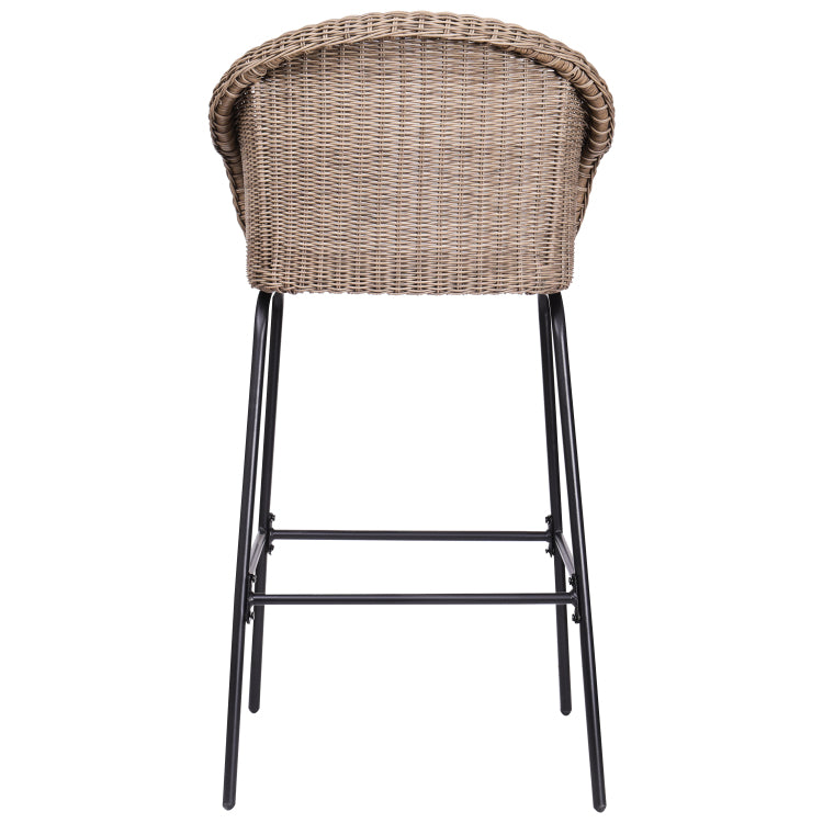 Ladd Outdoor Metal Wicker Barstool, Light Brown Faux Wicker, Set Of 2