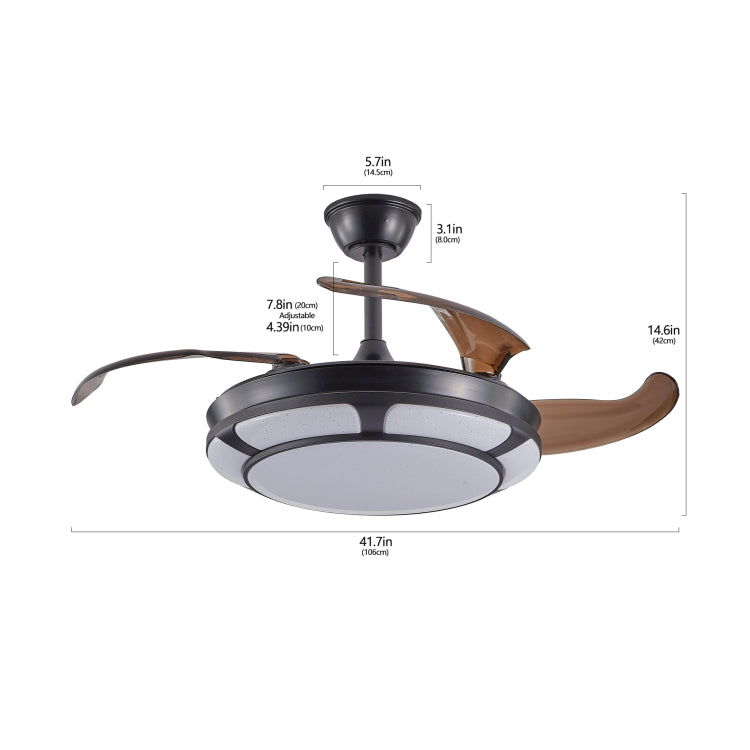 42" Retractable With Light, Modern Led Chandelier Fan With Remote Control, 6 Speed Adjustable Blades, Quiet Dc Motor, Dimmable Lighting For Living Room, Bedroom, Dining Room