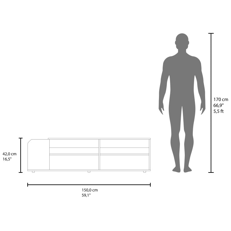 Solene Tv Stand With Open Shelves For Various Modern Storage, Media Console For Living Room, Natural Oak, Blue