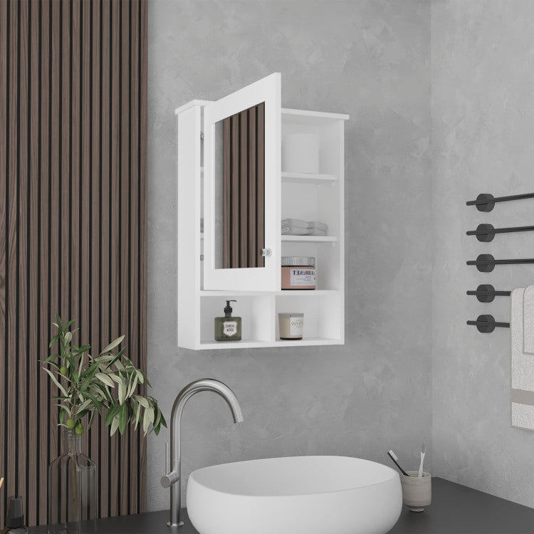 Vina Medicine Cabinet With Mirror Door 29" High Cabinet Organizer With Three Concealed Shelves And Two Open Shelves For Bathroom, Kitchen, Mudroom