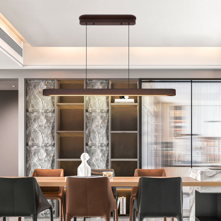 39 Inch Walnut Wood Modern Led Pendant Light, Adjustable Hanging Light For Dining Room, Kitchen, Living Room Sleek Walnut Color Finish