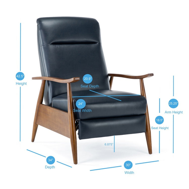 Sarasota Wood Arm Push Back Recliner Midnight Blue