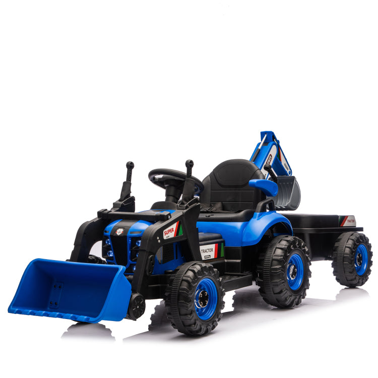 24V Kids Ride On Electric Tractor Toy With 4 In 1 Construction Attachments Excavator, Dump Truck & Bulldozer W Parent Remote Control,3 Speed Adjustable,Built In Music Player,Led Tail Light