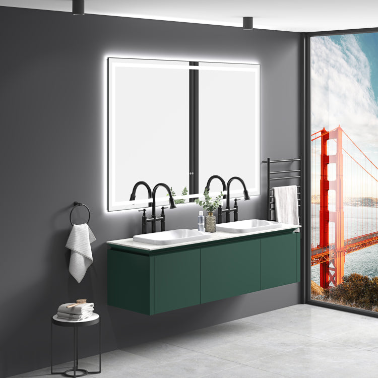 84 X 48 Inch Led Bathroom Mirror With Front And Backlight, Wall Mounted Vanity Mirror With Aluminum Frame, Anti Fog, Memory, 3 Colors, Stepless Dimmable