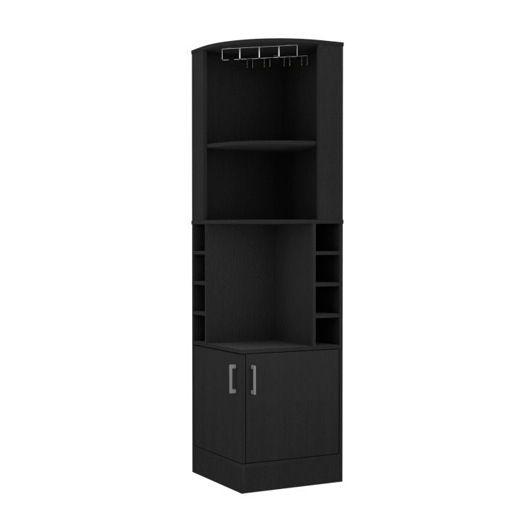 Corner Bar Cabinet, Double Door Cabinet, Glass Rack, Eight Built In Wine Rack, Black