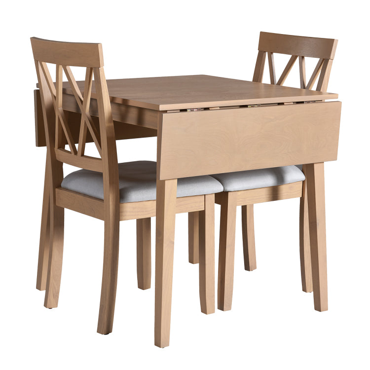 3 Piece Kitchen Dining Set With Drop Leaf Dining Table And 2 Dining Upholstered Chairs, Dining Room Set For Small Places, Natural