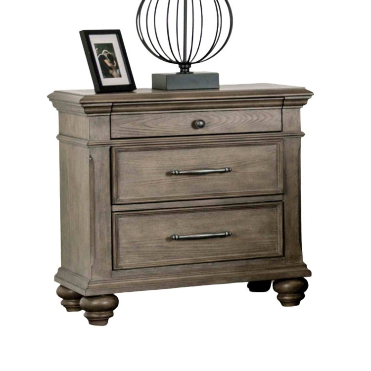 Aged Oak Finish Nightstand Round Knob Ball Bearing Glide Bun Feet Transitional Bedroom Furniture