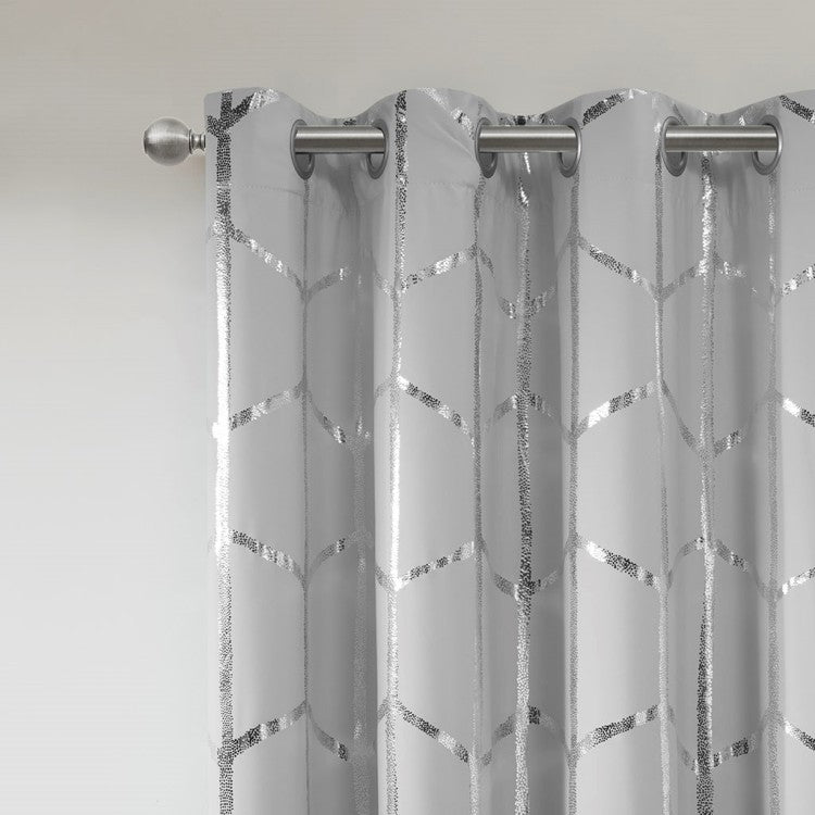 Total Blackout Metallic Print Grommet Top Curtain Panel Only 1 Pc Panel