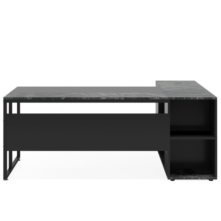 71" L Shaped Executive Desk With Storage Cabinet & Shelves, Large Industrial Home Office Computer Desk, Business Workstation With Printer Cabinet & Cpu Stand, Black
