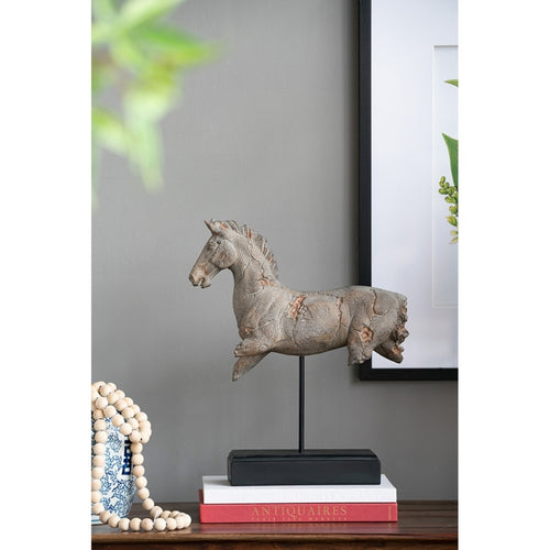 14X4.5X17" Antique Horse Statue On Stand