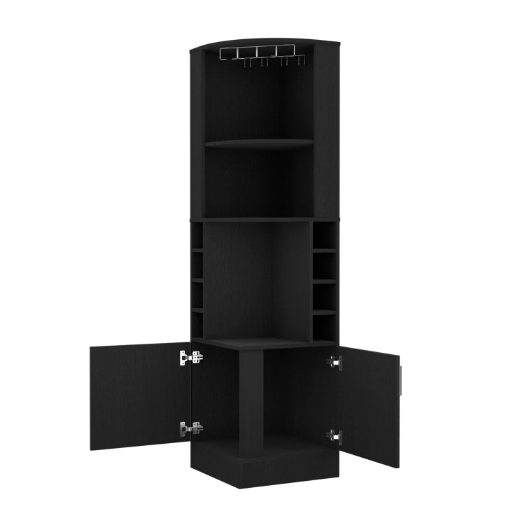 Corner Bar Cabinet, Double Door Cabinet, Glass Rack, Eight Built In Wine Rack, Black