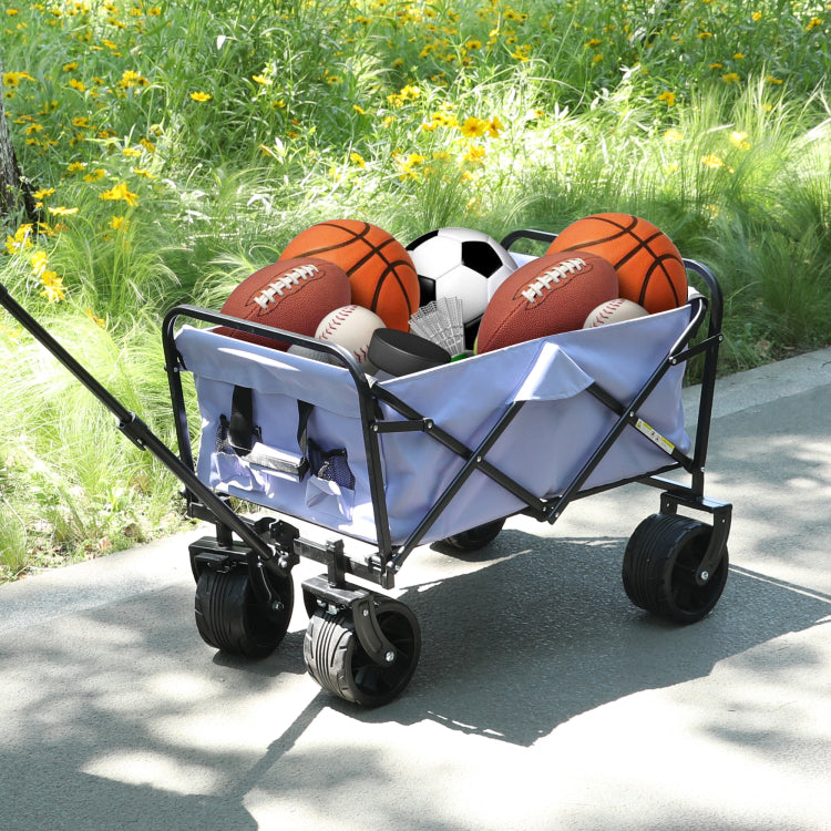 100L Collapsible Folding Beach Wagon Cart With 220Lbs Large Capacity, Wagons Carts Heavy Duty Foldable With Big Wheels For Sand, Garden, Camping