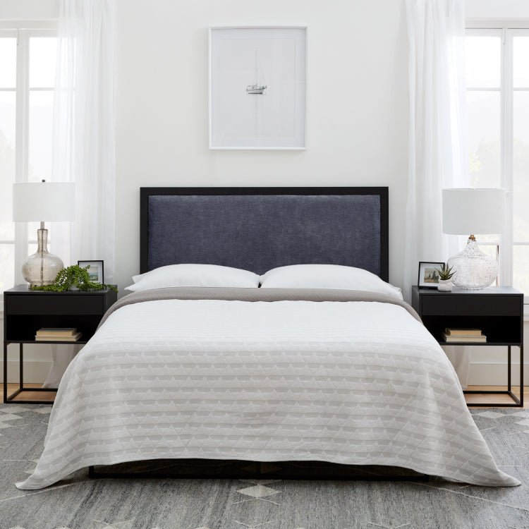 Metal Trim Upholstered Headboard, Queen, Navy