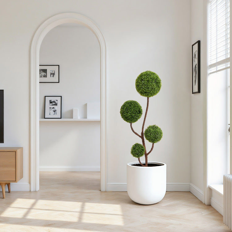 Artificial Boxwood Topiary Tree, 5Ft Tall Triple Ball Shaped Faux Plant Indoor Or Outdoor Home And Office Decoration, 1Pc Set