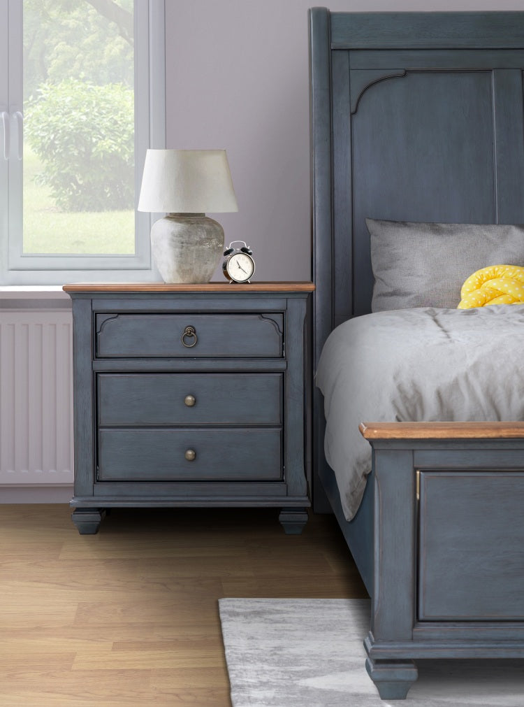 Americana 3 Drawer Nightstand, No Assembly Required, Corduroy Blue Finish
