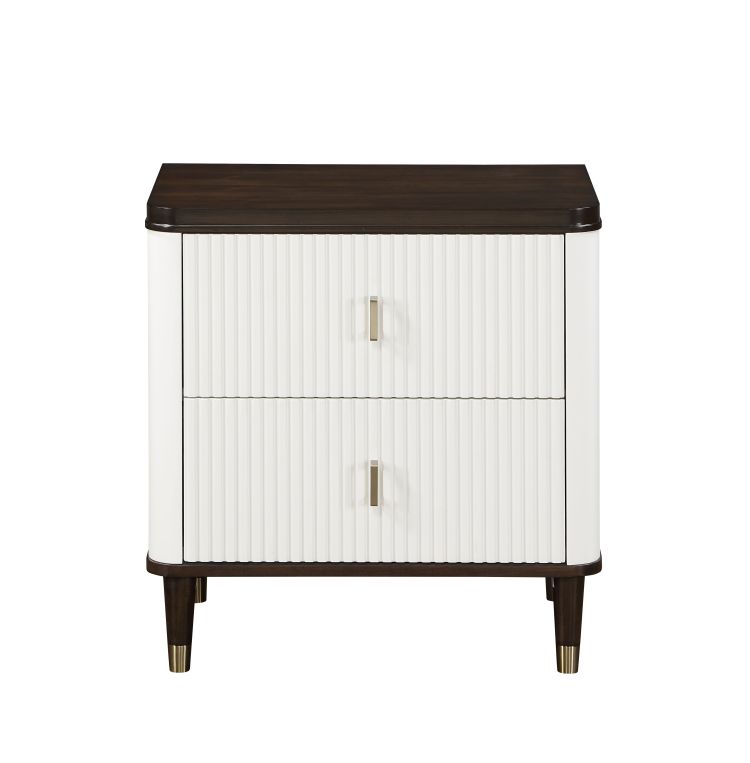 Modern Design White And Brown Finish 2 Drawers Nightstand With Usb Port Durable Wooden Bedroom Furniture 1Pc