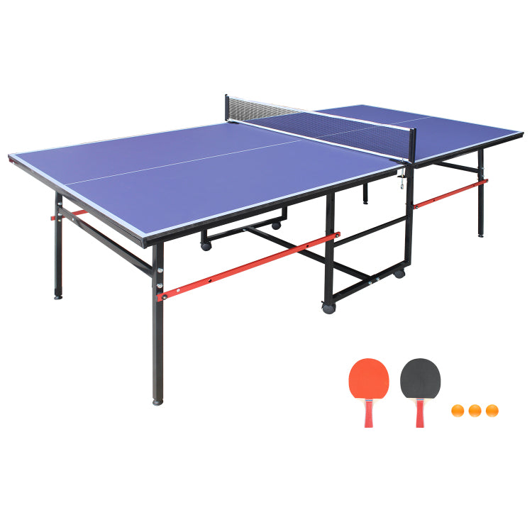 8Ft Mid Size Table Tennis Table Foldable & Portable Ping Pong Table Set For Indoor Games With Net, 2 Table Tennis Paddles And 3 Balls