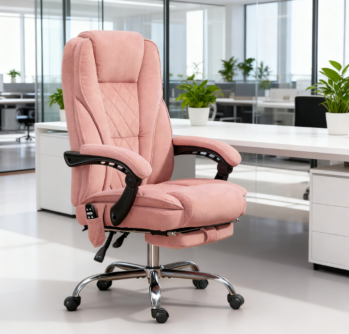 Heated Reclining Massage Office Chair With Adjustable Height And Footrest, Pink