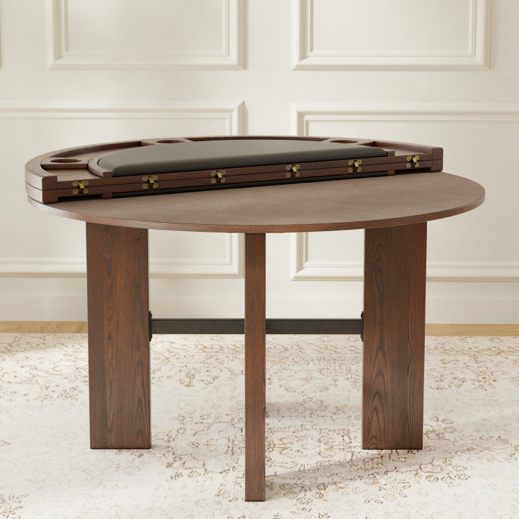 Gorman Dining And Game Table In Walnut Finish With Black Faux Leather Insert