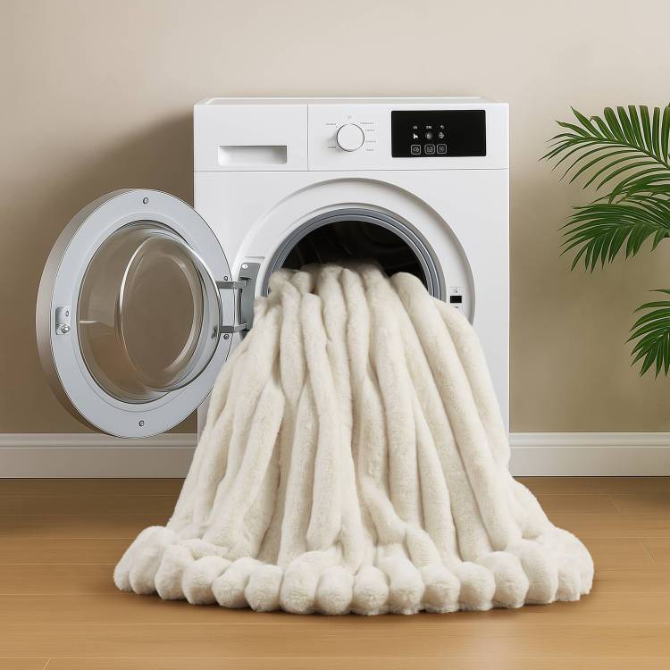 3 Piece Full Queen Soft Faux Fur Ribbed Comforter Set,Ivory
