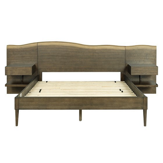 Platform Bed Frame With Live Edge Headboard And Built In Nightstands Drawers