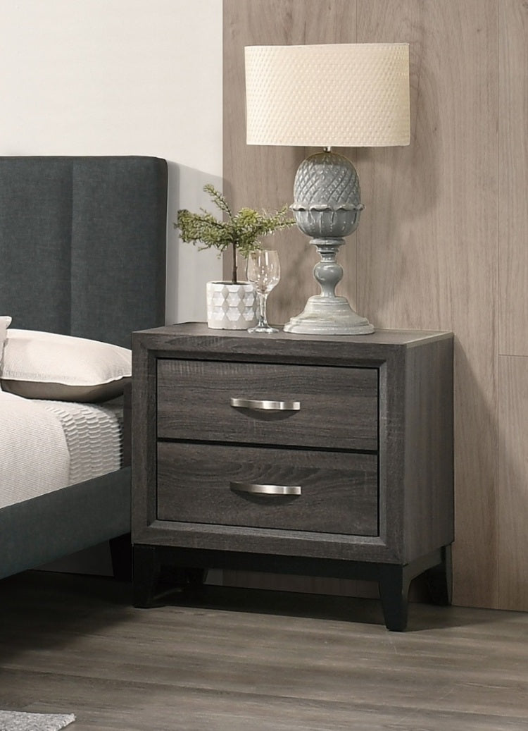 Bedroom Furniture Rustic Grey Oak Simple 1Pc Nightstand 2 Drawers Bed Side Table Solidwood