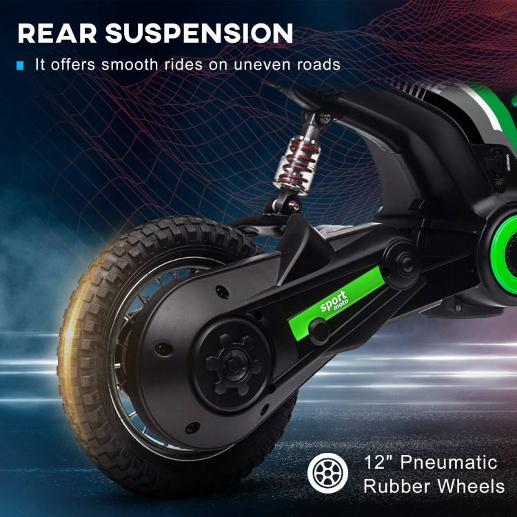 Aosom Electric Dirt Bike With Twist Grip Throttle, 24V 350W Off Road Electric Motorcycle, Up To 15 Mph With Brake, Music Horn, Rear Suspension For Ages 13 Years, Green