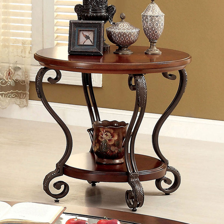 Traditional Style Brown Cherry 1Pc End Table Open Bottom Shelf Ornate Design Living Room Furniture
